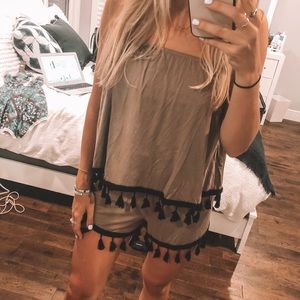 Boohoo Lauren Bandeau Tassel Trim Romper